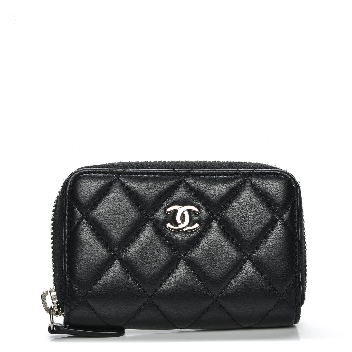Lambskin Quilted Zip Around Coin Purse Wallet Black