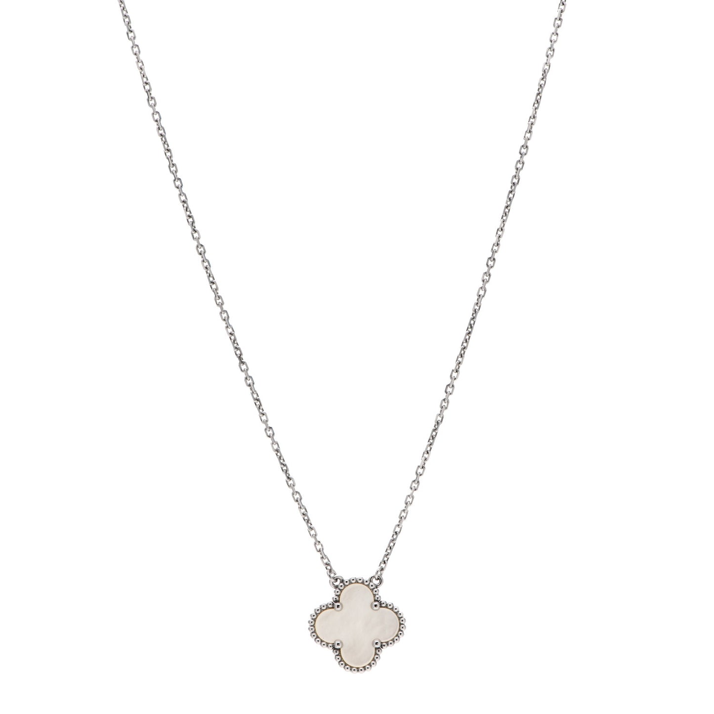18K White Gold Mother of Pearl Vintage Alhambra Pendant Necklace