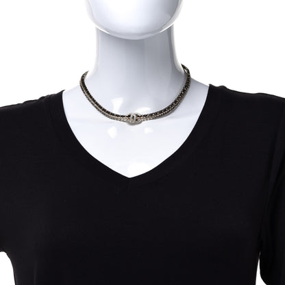 Chanel Metal Lambskin Crystal Chain CC Necklace Black Gold 2 of 6