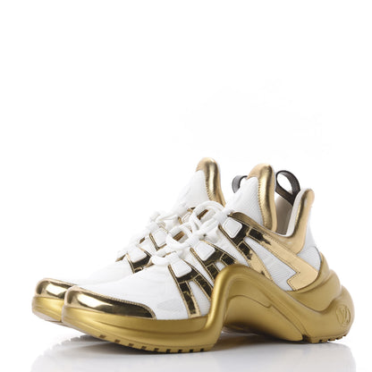 Louis Vuitton Metallic Calfskin Technical Nylon LV Archlight Sneakers 41 White Gold 2 of 10