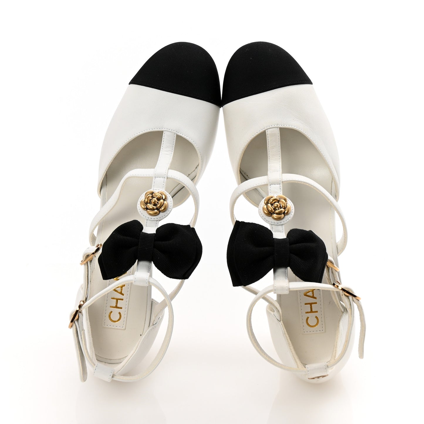 Lambskin Grosgrain Bow Camellia Mary Jane Pumps 38 White Black