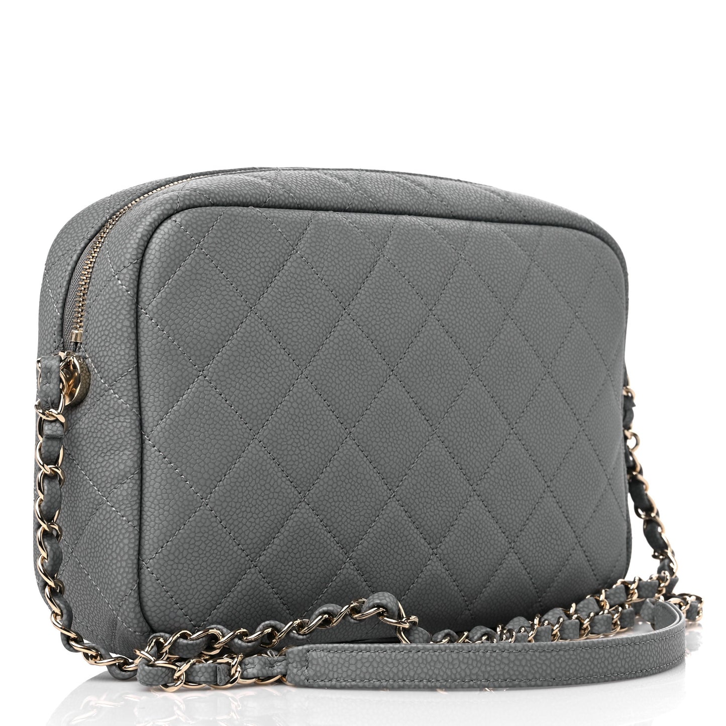 Iridescent Caviar Flat Quilted Small Coco Tassel Camera Case Grey