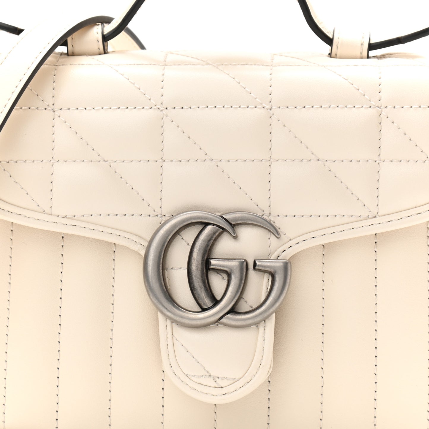 Calfskin Matelasse Aria Mini GG Marmont Top Handle Shoulder Bag Mystic White