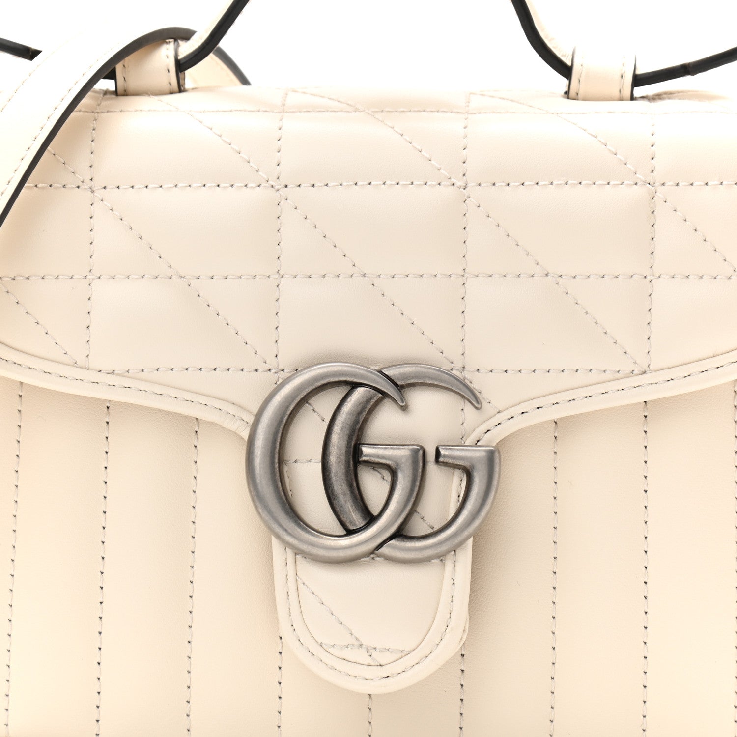 Gucci Calfskin Matelasse Aria Mini GG Marmont Top Handle Shoulder Bag Mystic White 7 of 10
