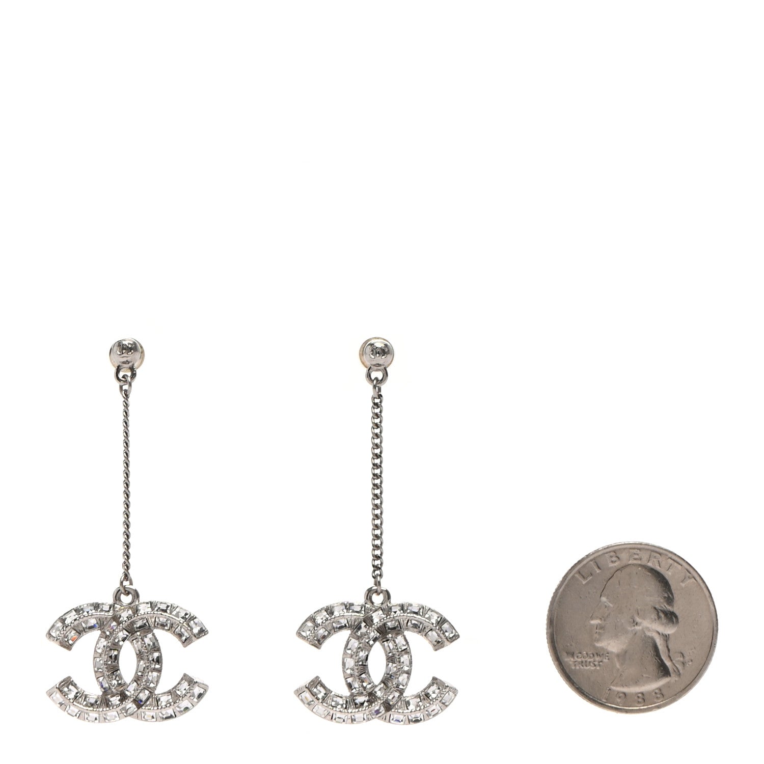 Chanel Baguette Crystal CC Drop Earrings Silver 2 of 4