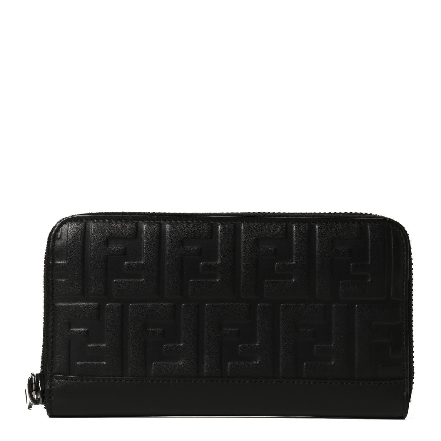 Fendi Vitello Grace FF 1974 Embossed Zip Around Wallet Black 1 of 12