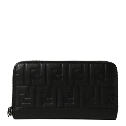 Fendi Vitello Grace FF 1974 Embossed Zip Around Wallet Black 1 of 12