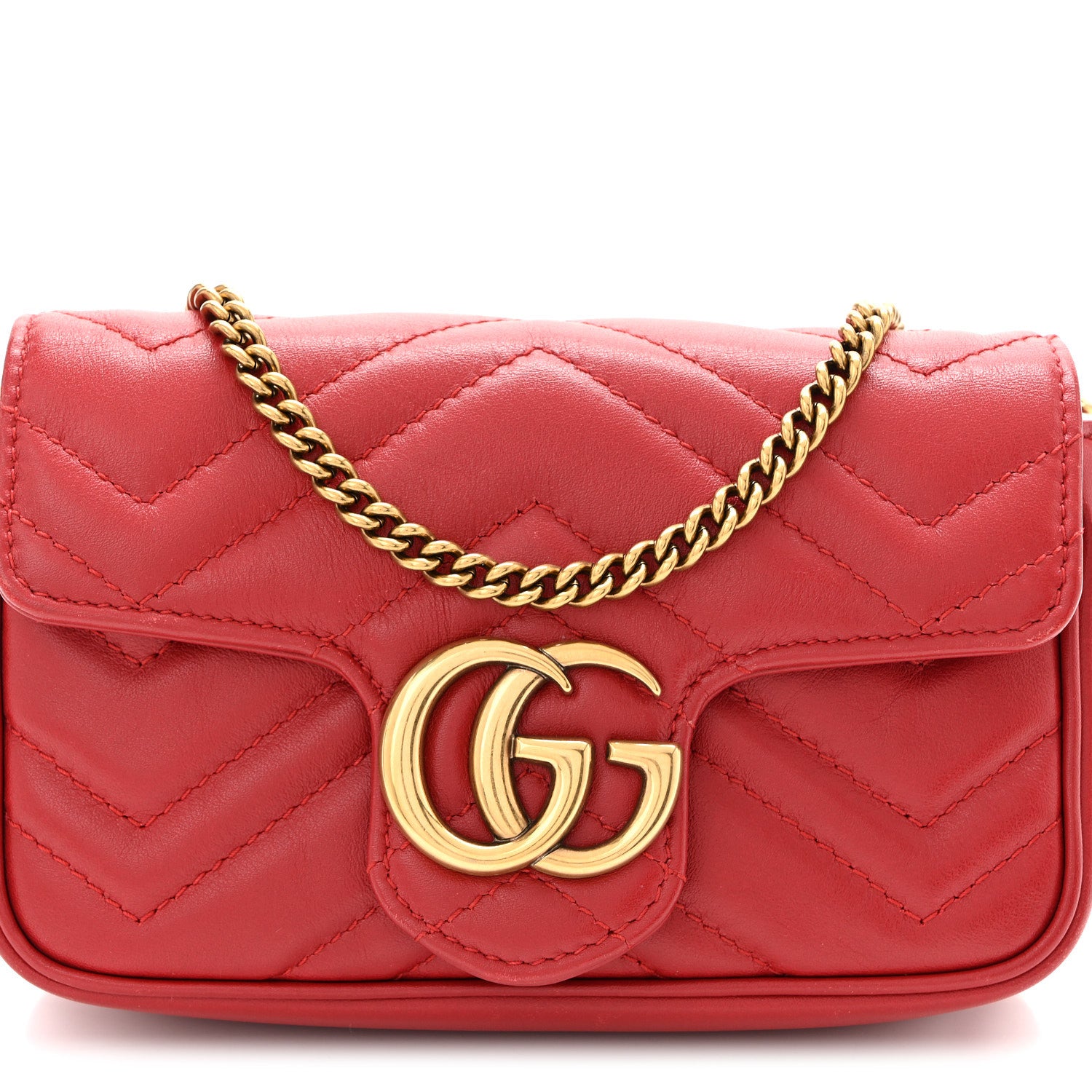 Gucci Calfskin Matelasse Super Mini GG Marmont Shoulder Bag Hibiscus Red 8 of 10