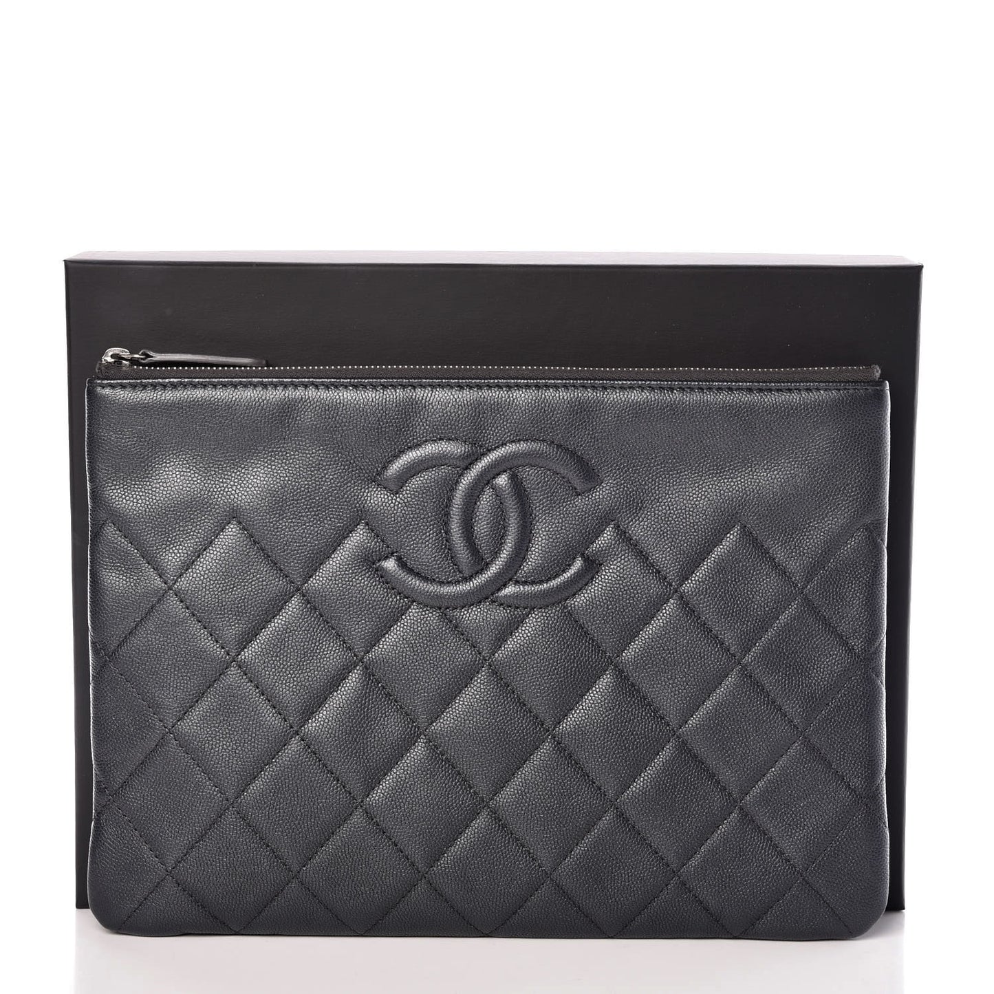 Metallic Caviar Quilted Medium Maxi CC Cosmetic Case Black