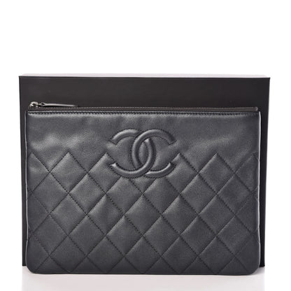 Chanel Metallic Caviar Quilted Medium Maxi CC Cosmetic Case Black 10 of 10
