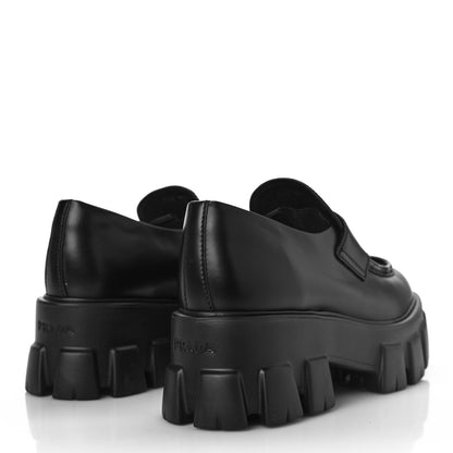 Prada Spazzolato Rois Metal Triangle Logo Monolith 55mm Loafers 37.5 Black 3 of 9