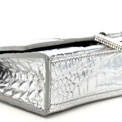 Balenciaga Metallic Calfskin Crocodile Embossed Hourglass Chain Bag Silver 8 of 13
