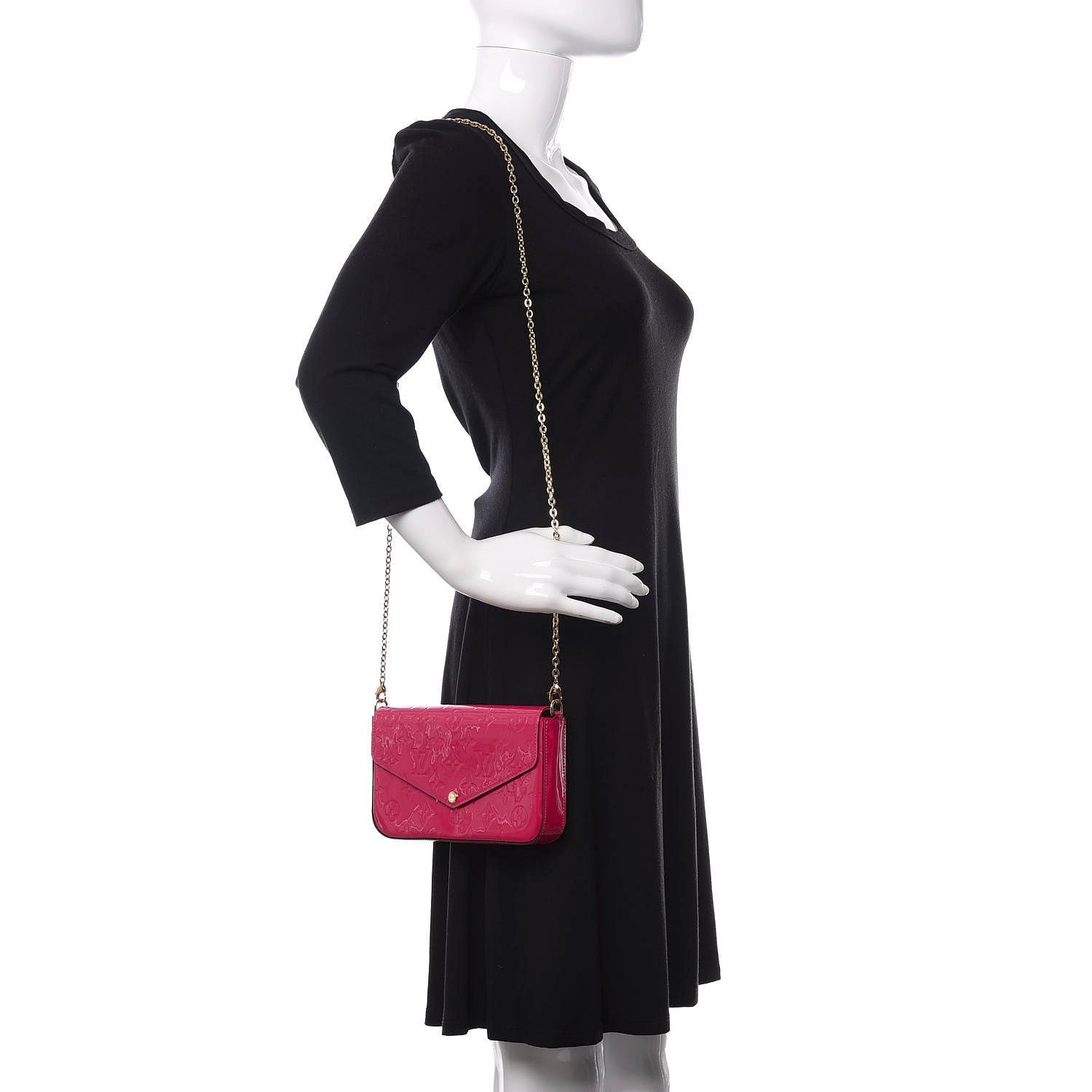 Louis Vuitton Vernis Felicie Pochette Chain Wallet Rose Indien 2 of 11