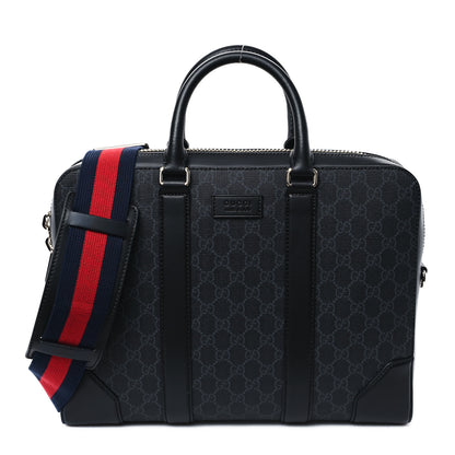 Gucci GG Supreme Monogram Appia Calfskin Web Briefcase Black 1 of 10