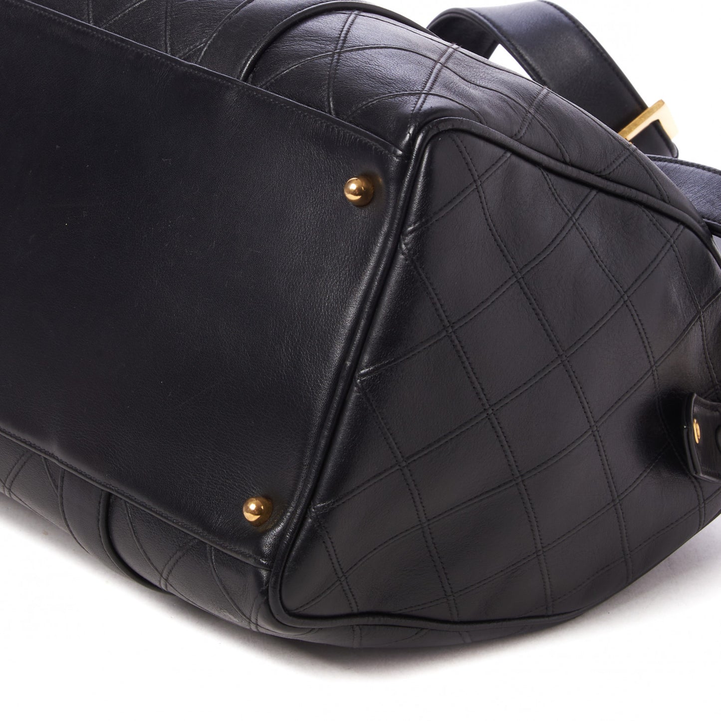 Calfskin Diamond Stitched Duffel Bag Black