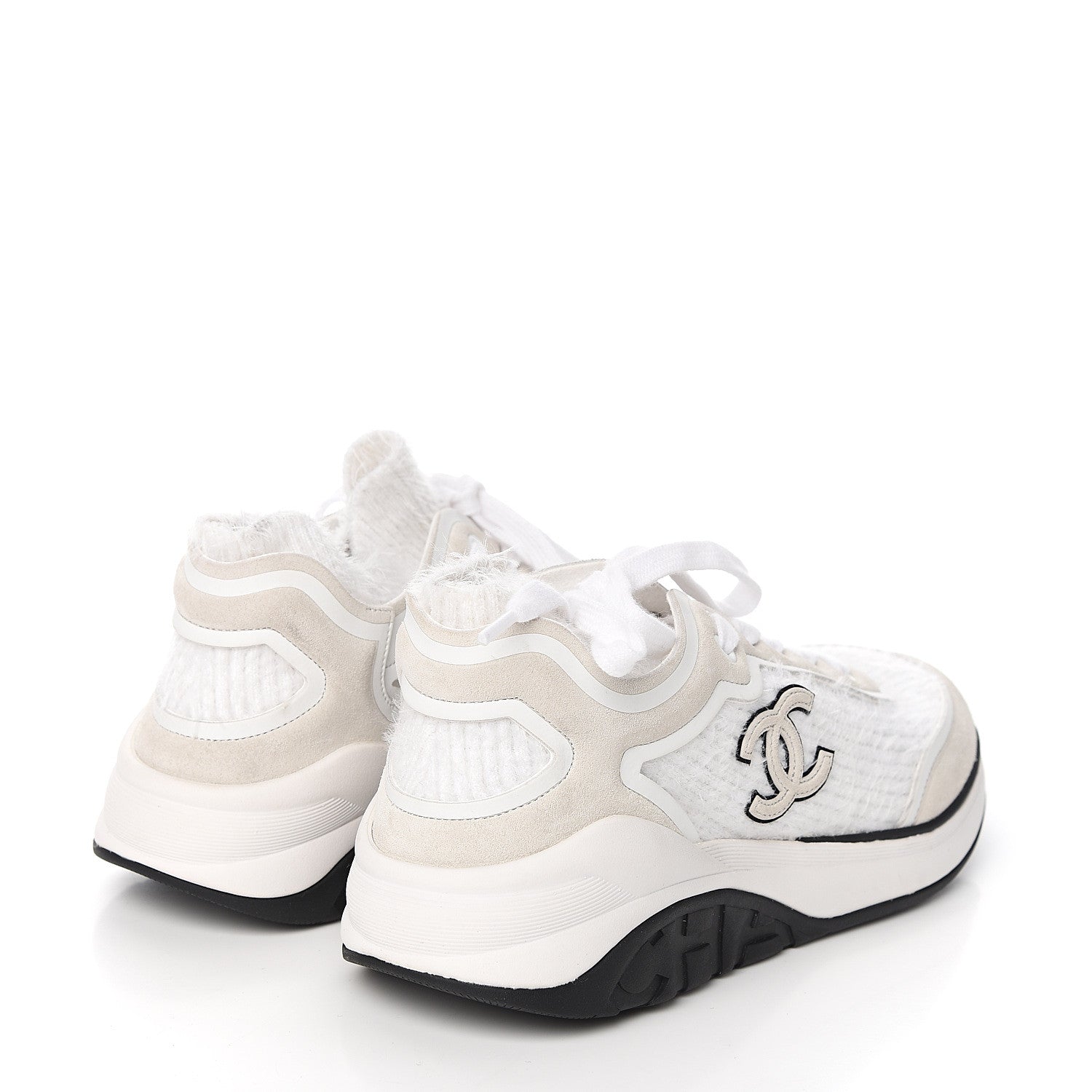 Chanel Fabric Calfskin Suede CC Womens Sneakers 38.5 White 4 of 7