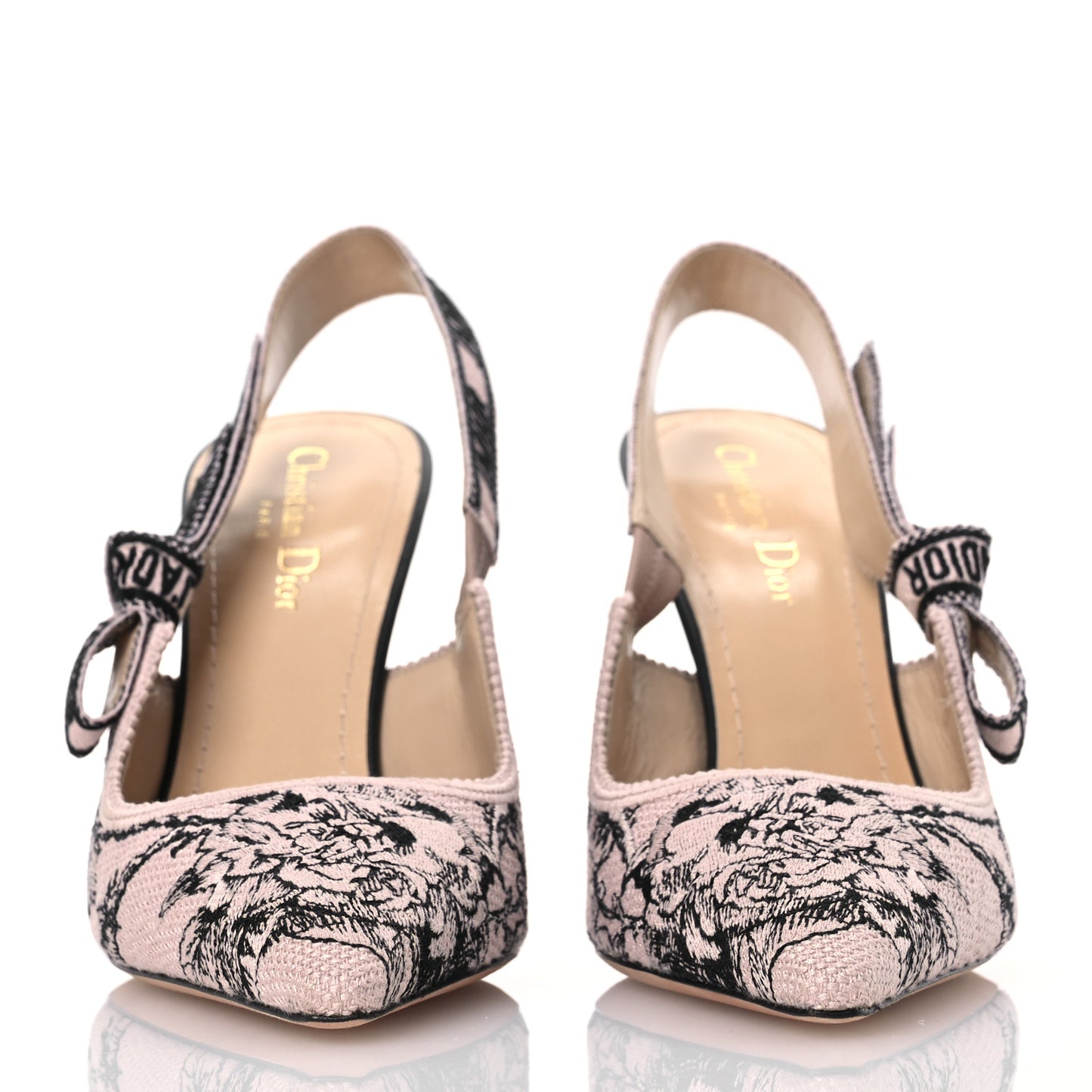 Canvas Embroidered Jardin Botanique J'Adoir Slingback 100mm Pumps 40 Black Nude