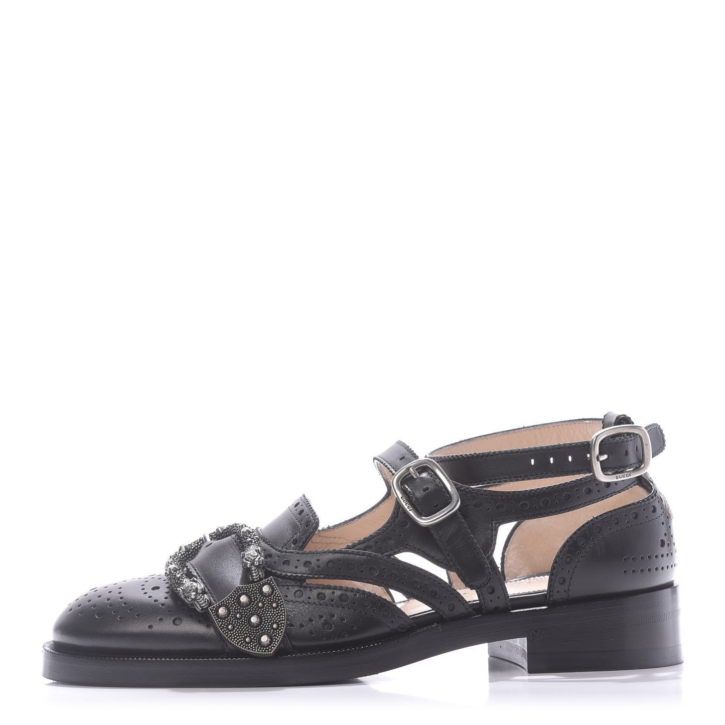 Calfskin Bee Embroidered Womens Queercore Brogue Wingtip Monk Strap Loafers 37.5 Black