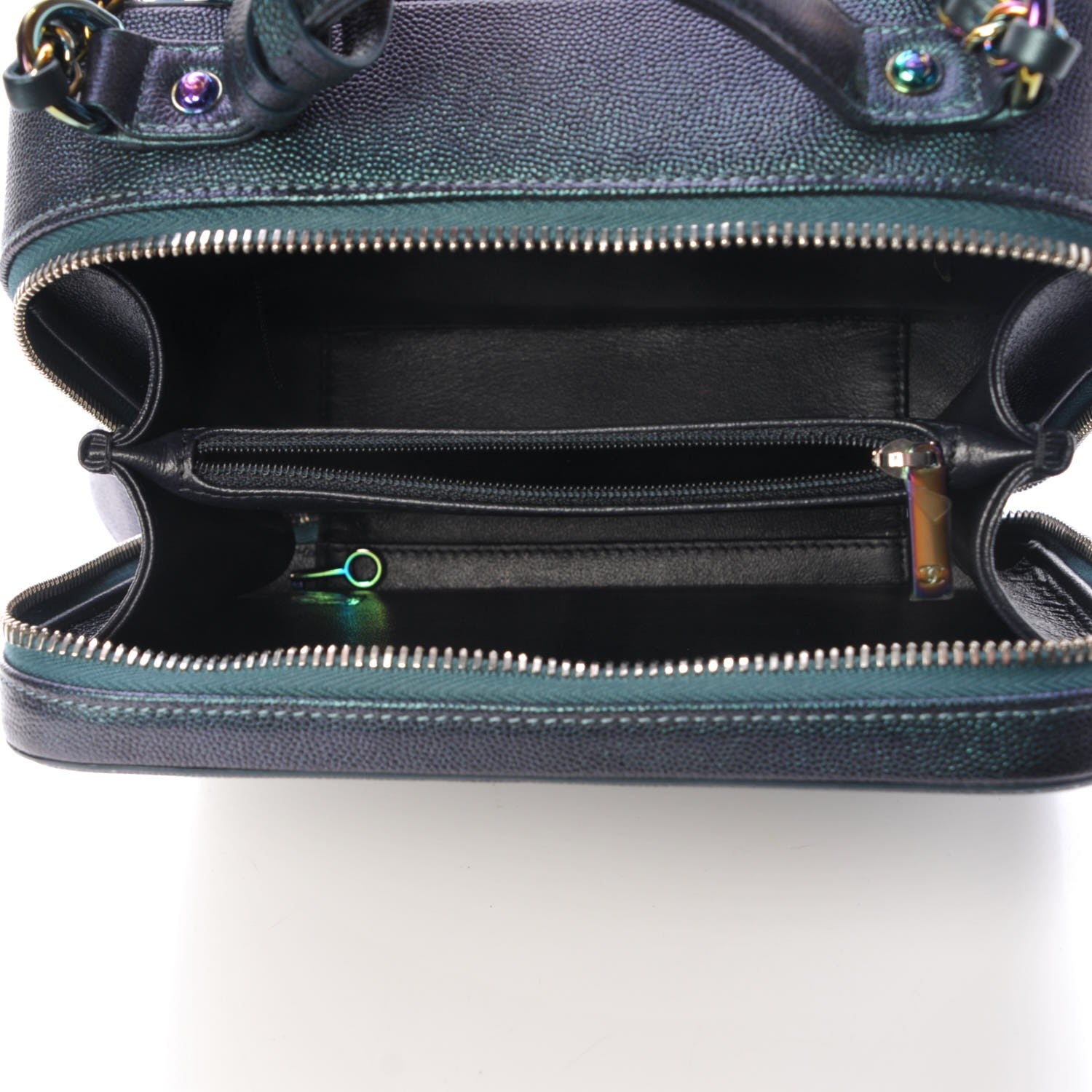Chanel Iridescent Caviar Quilted Medium CC Filigree Vanity Case Dark Turquoise 5 of 8