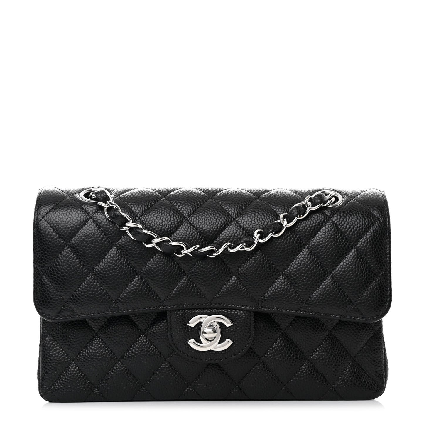 Caviar Quilted Small Double Flap Black