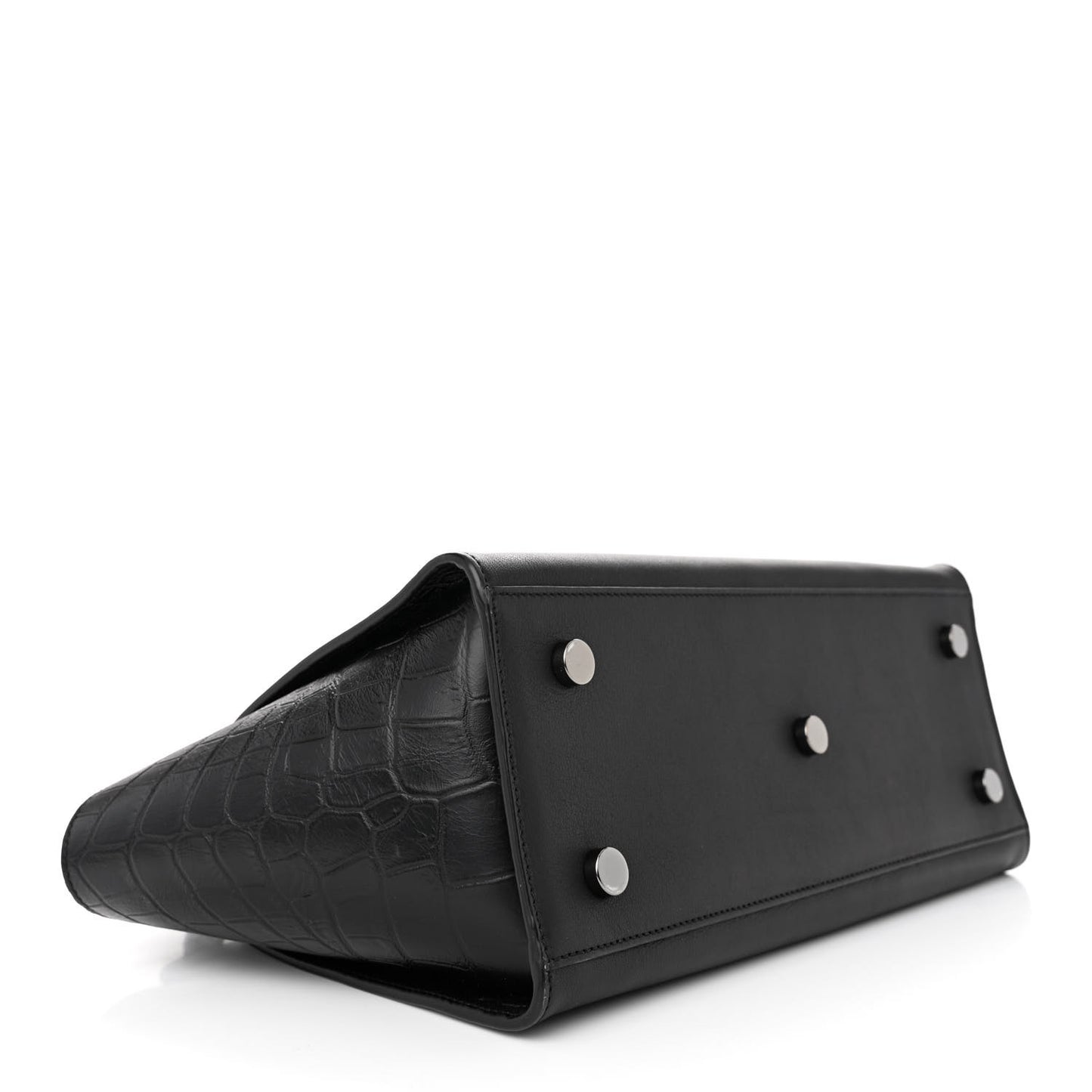 Smooth Calfskin Crocodile Embossed Baby Monogram Downtown Cabas Black