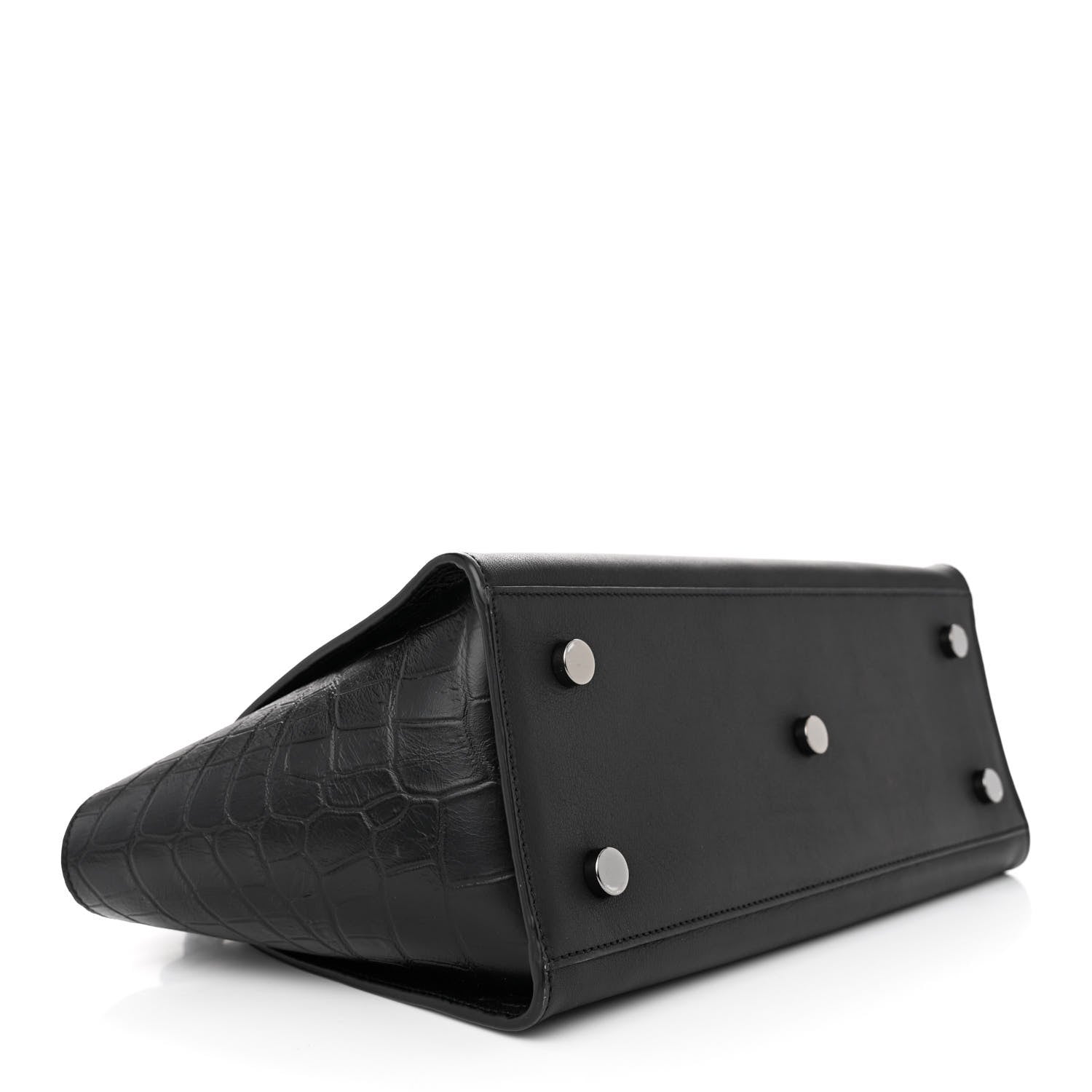 Saint Laurent Smooth Calfskin Crocodile Embossed Baby Monogram Downtown Cabas Black 4 of 12
