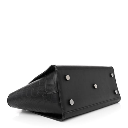 Saint Laurent Smooth Calfskin Crocodile Embossed Baby Monogram Downtown Cabas Black 4 of 12