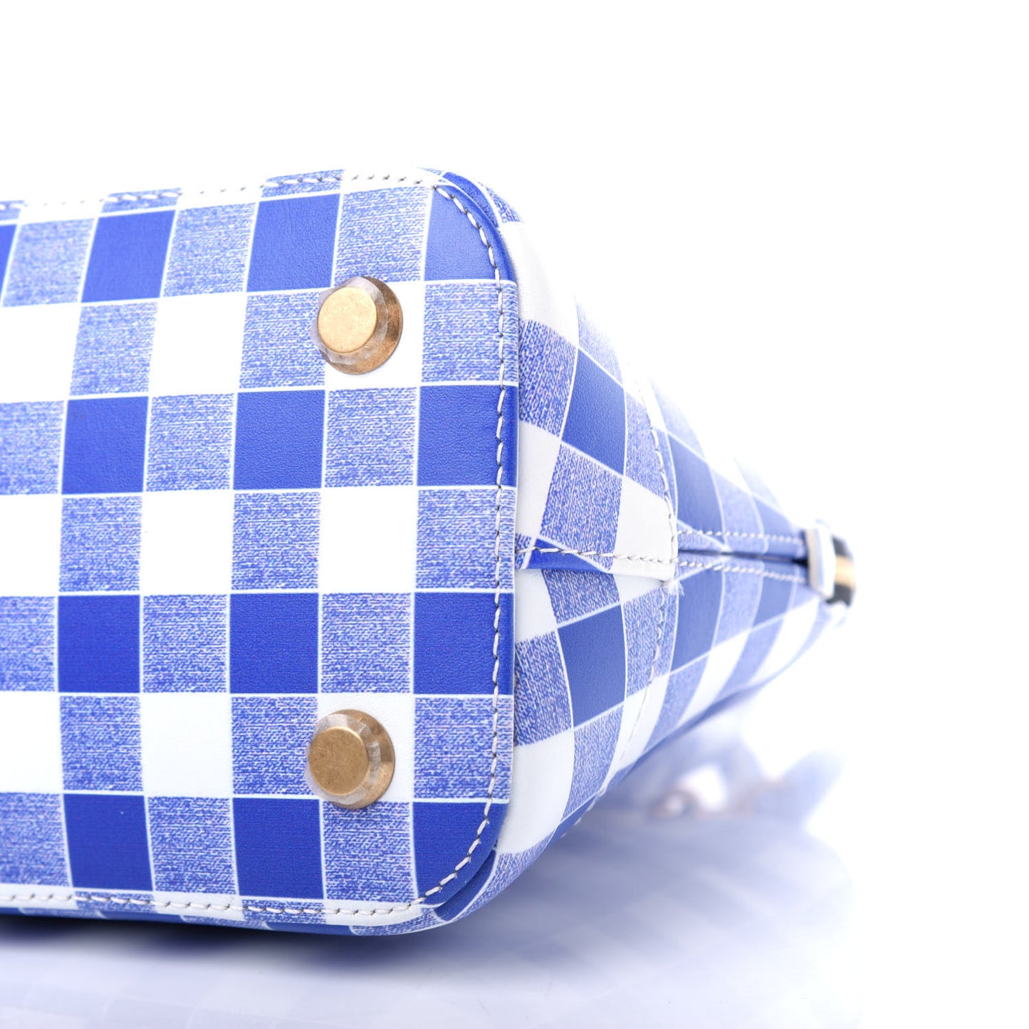 Calfskin Checked S Ville Top Handle Bag Bleu