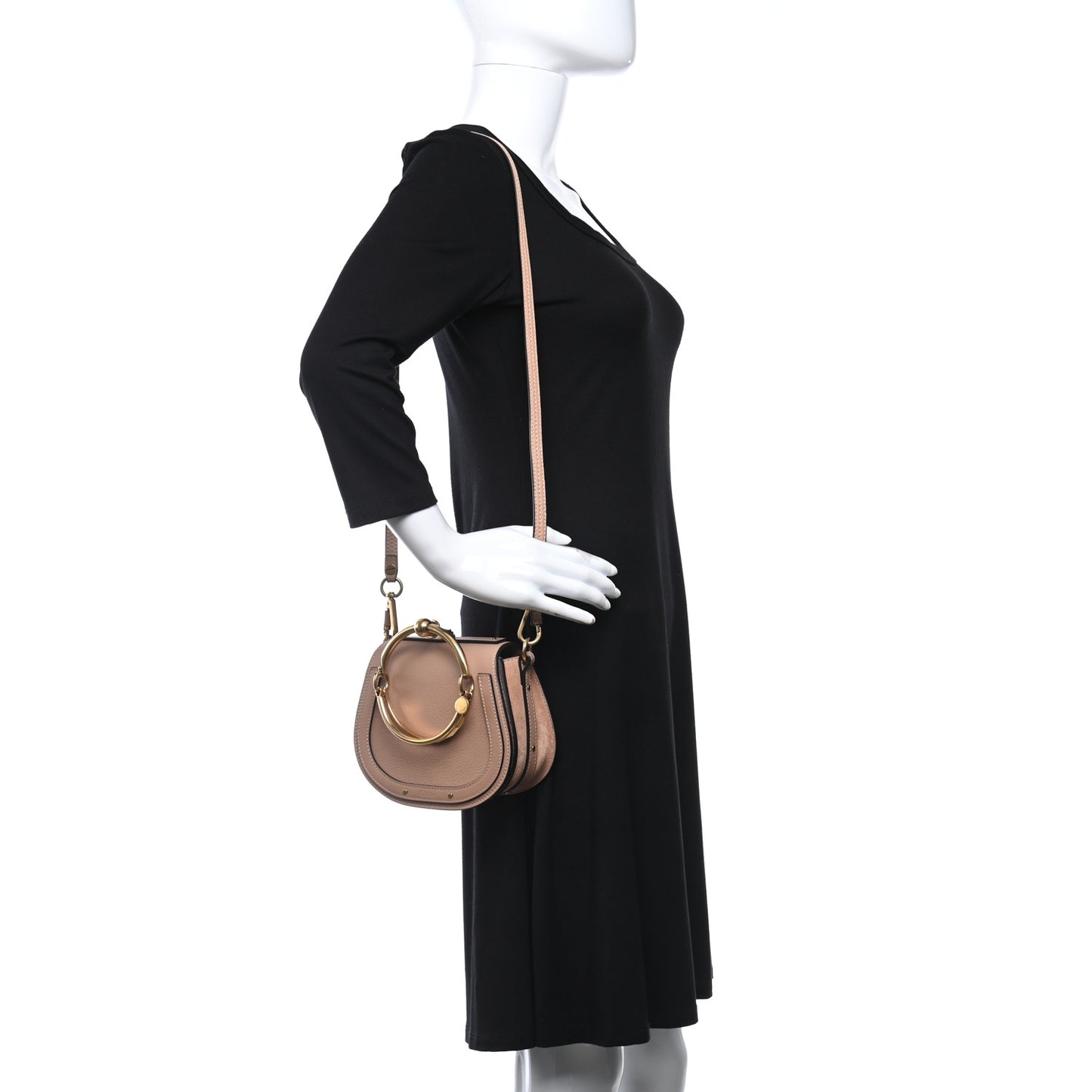 Calfskin Suede Small Nile Bracelet Bag Biscotti