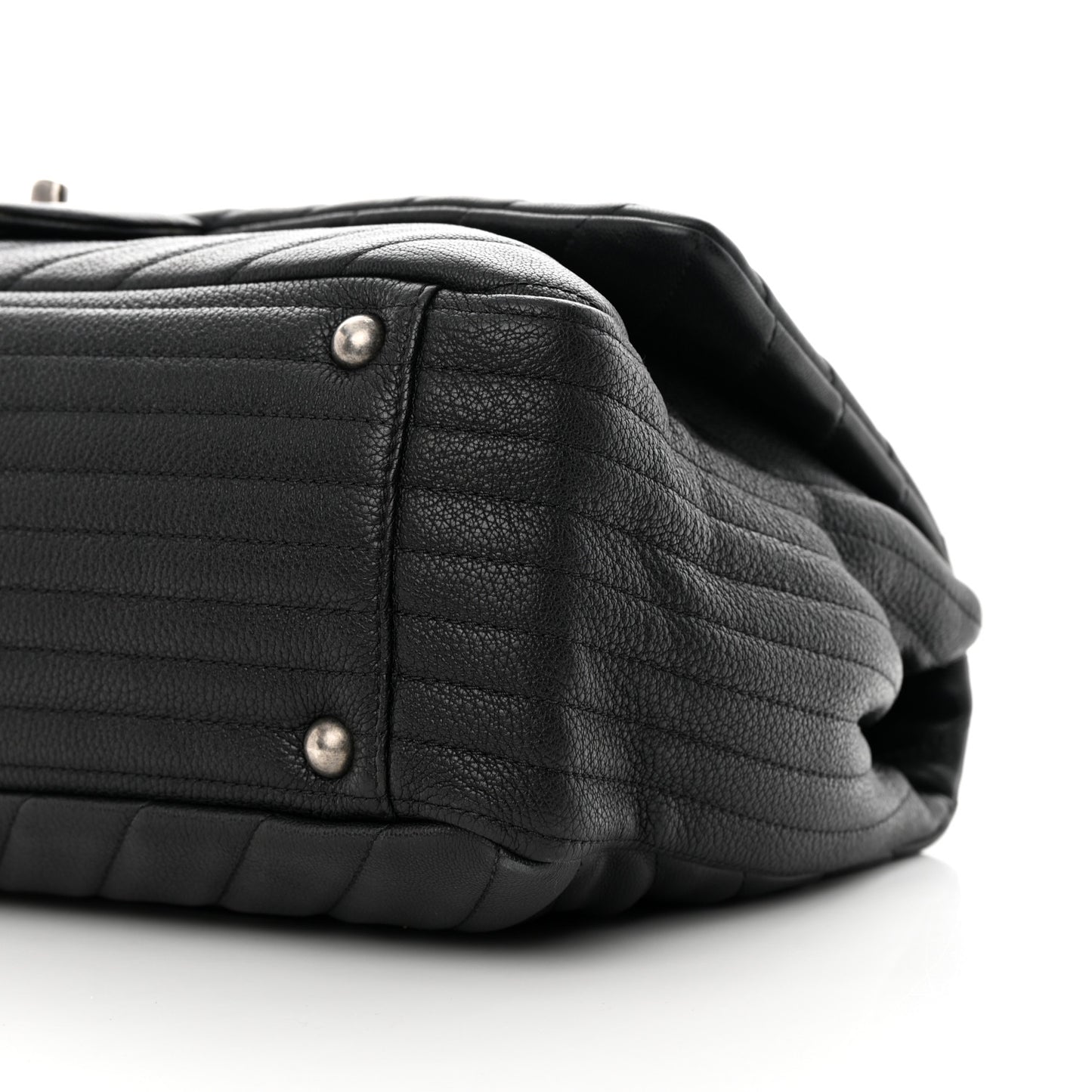 Calfskin Chevron Quilted XXL Travel Flap Bag Black