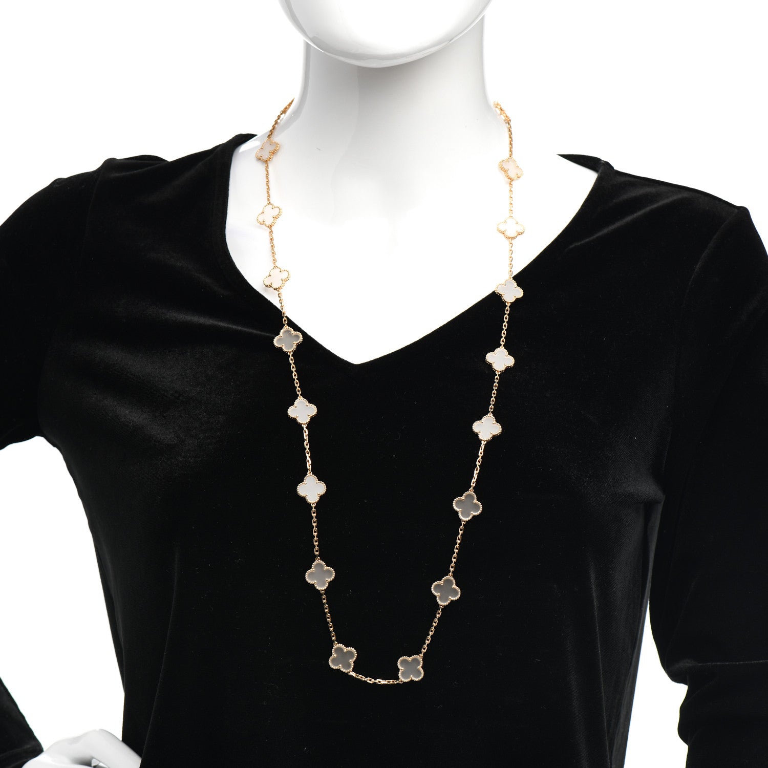 Van Cleef & Arpels 18K Yellow Gold Rock Crystal 20 Motifs Vintage Alhambra Necklace 2 of 6