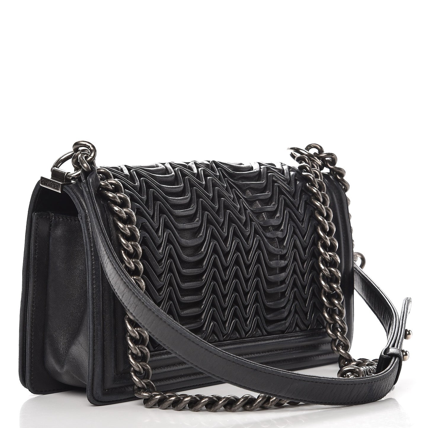 Calfskin Pleated Medium Boy Flap Black