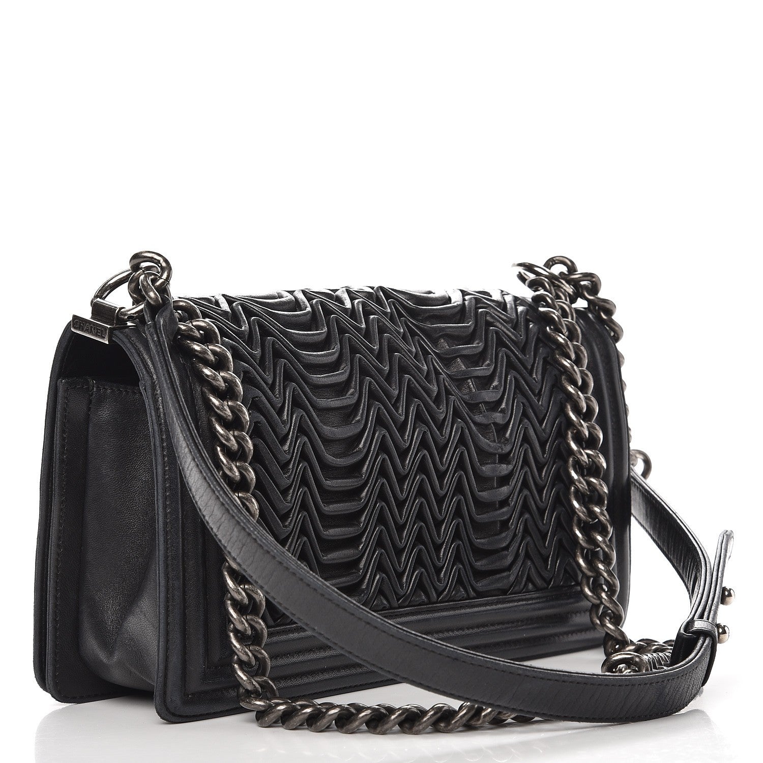 Chanel Calfskin Pleated Medium Boy Flap Black 3 of 11
