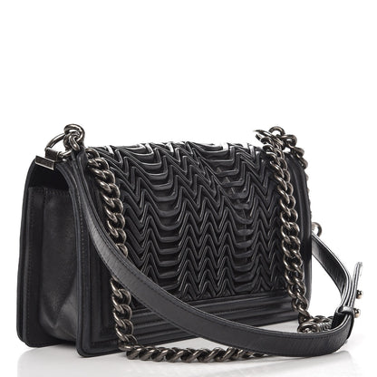 Chanel Calfskin Pleated Medium Boy Flap Black 3 of 11
