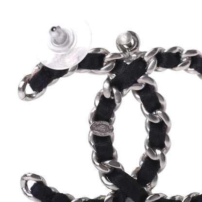 Chanel Satin CC Chain Earrings Silver Black 4 of 4