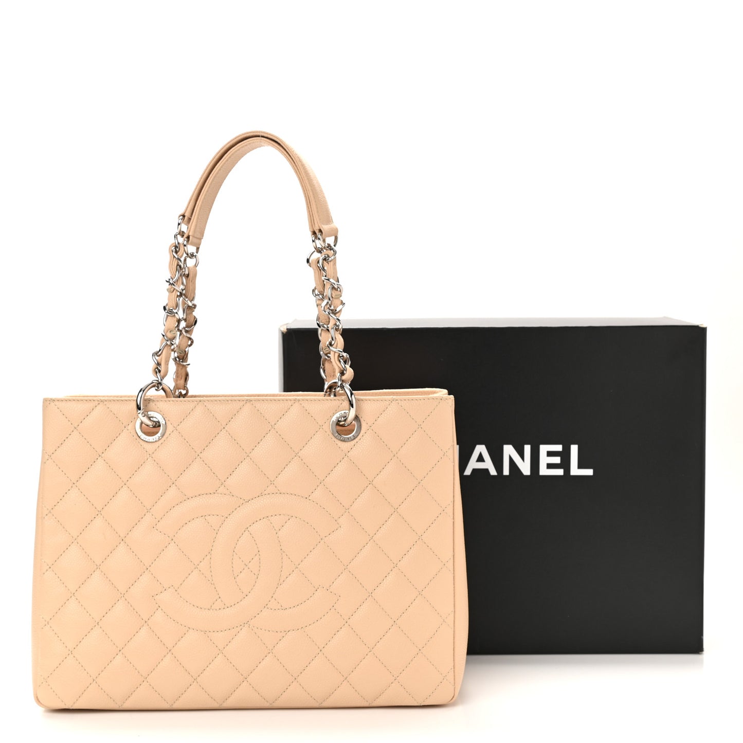 Caviar Quilted Grand Shopping Tote GST Beige Clair
