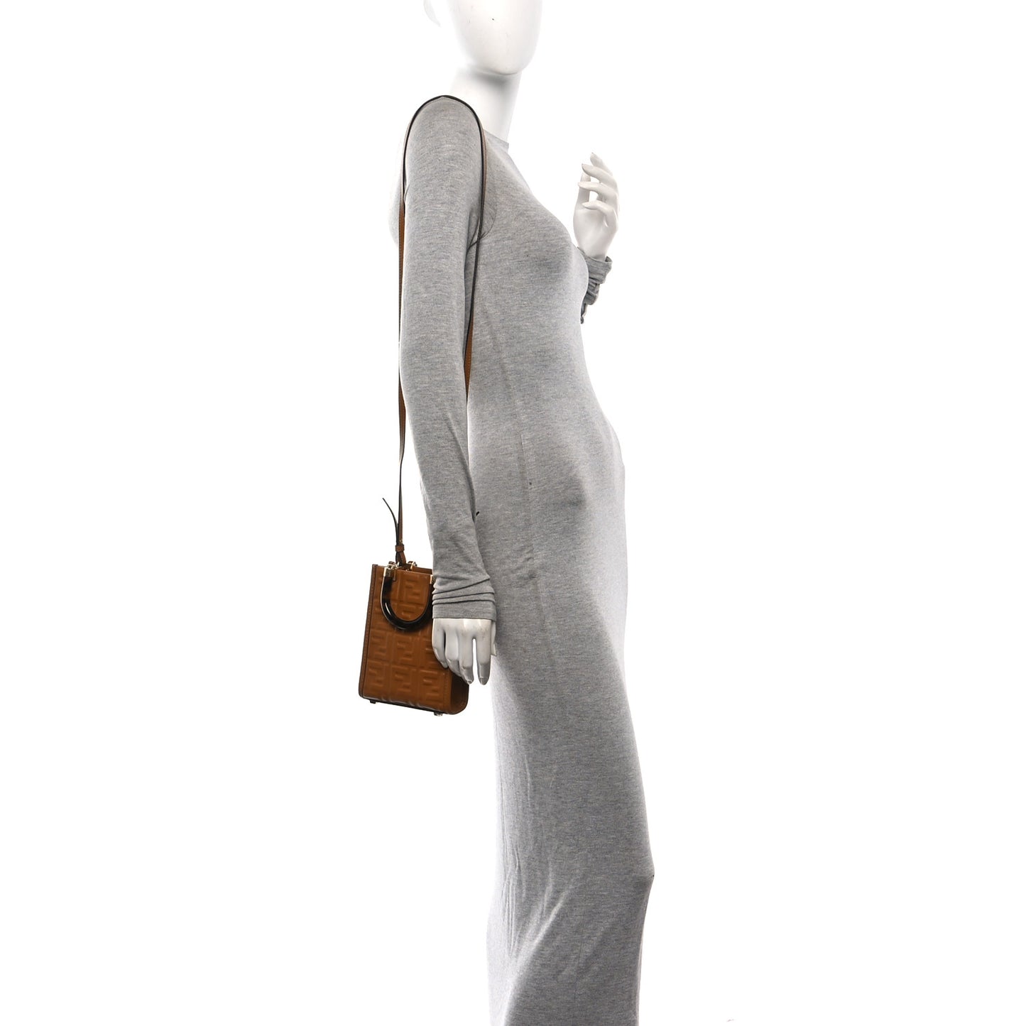 Vitello Plexiglass FF Embossed Mini Fendi Sunshine Shopper Tote Caramello