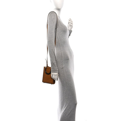 Fendi Vitello Plexiglass FF Embossed Mini Fendi Sunshine Shopper Tote Caramello 2 of 10
