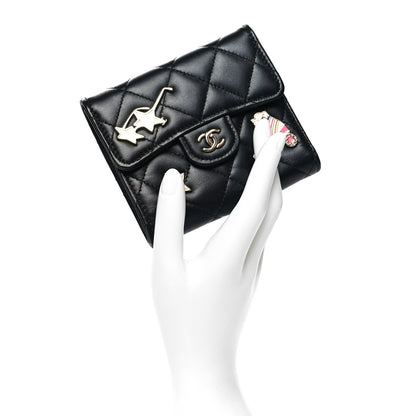 Chanel Lambskin Enamel Quilted Roller Skate Compact Flap Wallet Black 2 of 9