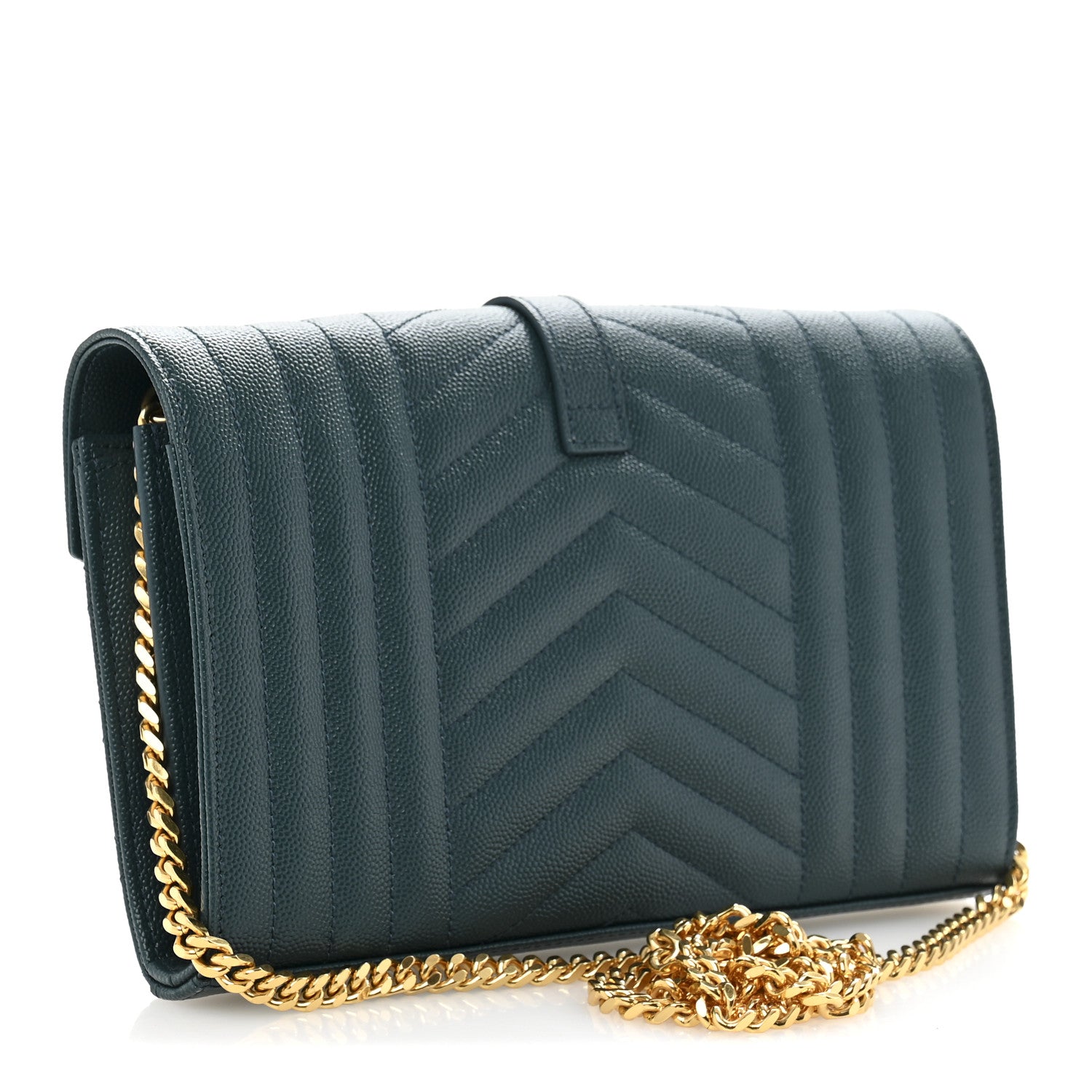 Saint Laurent Grain De Poudre Mixed Matelasse Triquilt Monogram Chain Wallet Sea Turquoise 3 of 13