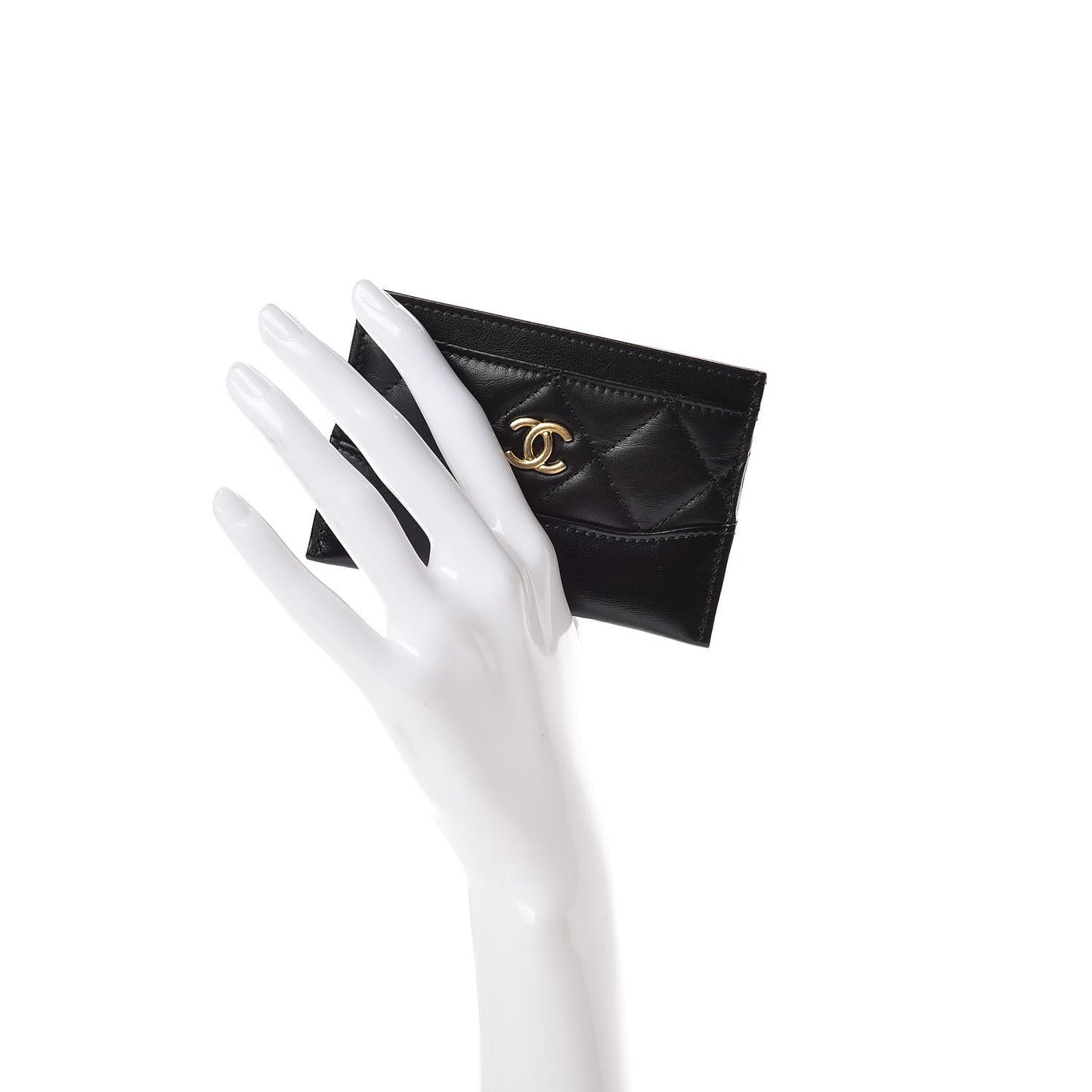 Aged Calfskin Quilted Gabrielle Card Holder Black