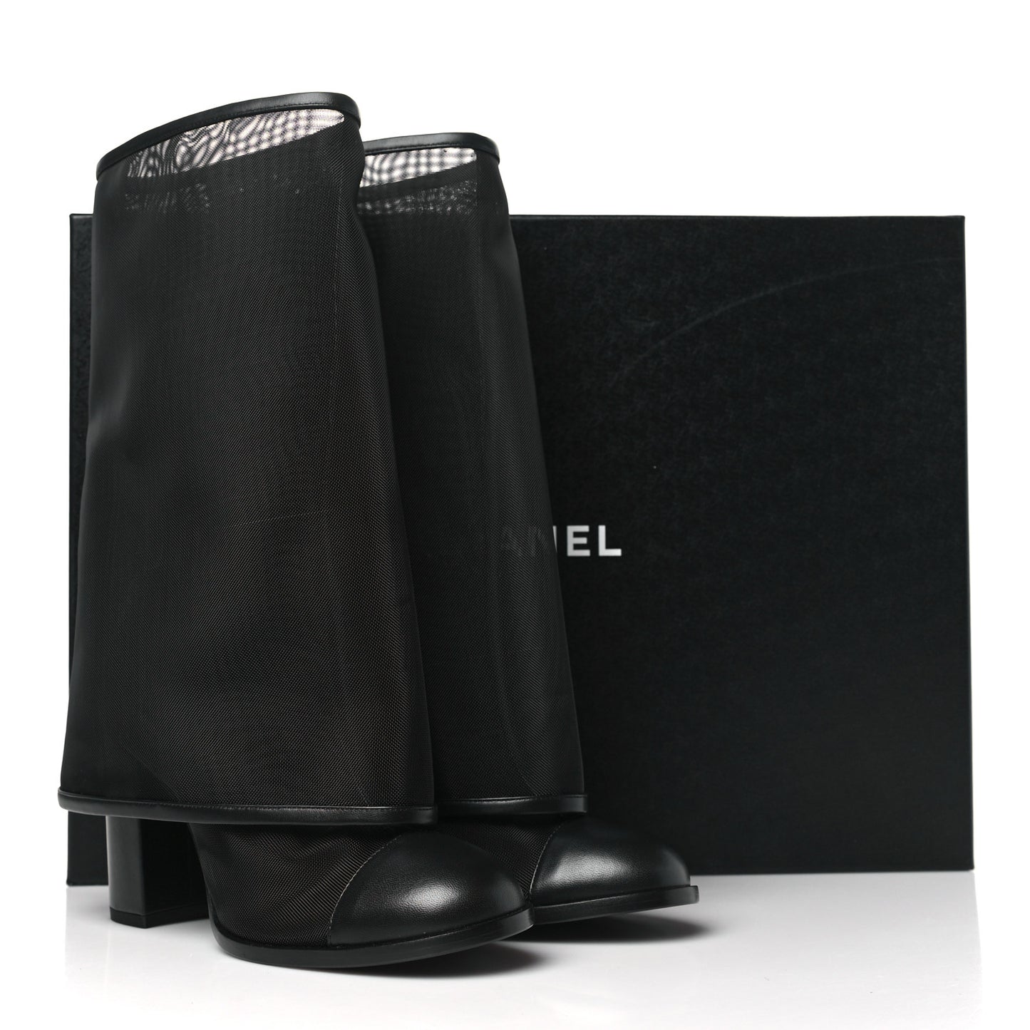 Mesh Lambskin Cap Toe Ankle Boots 38.5 Black