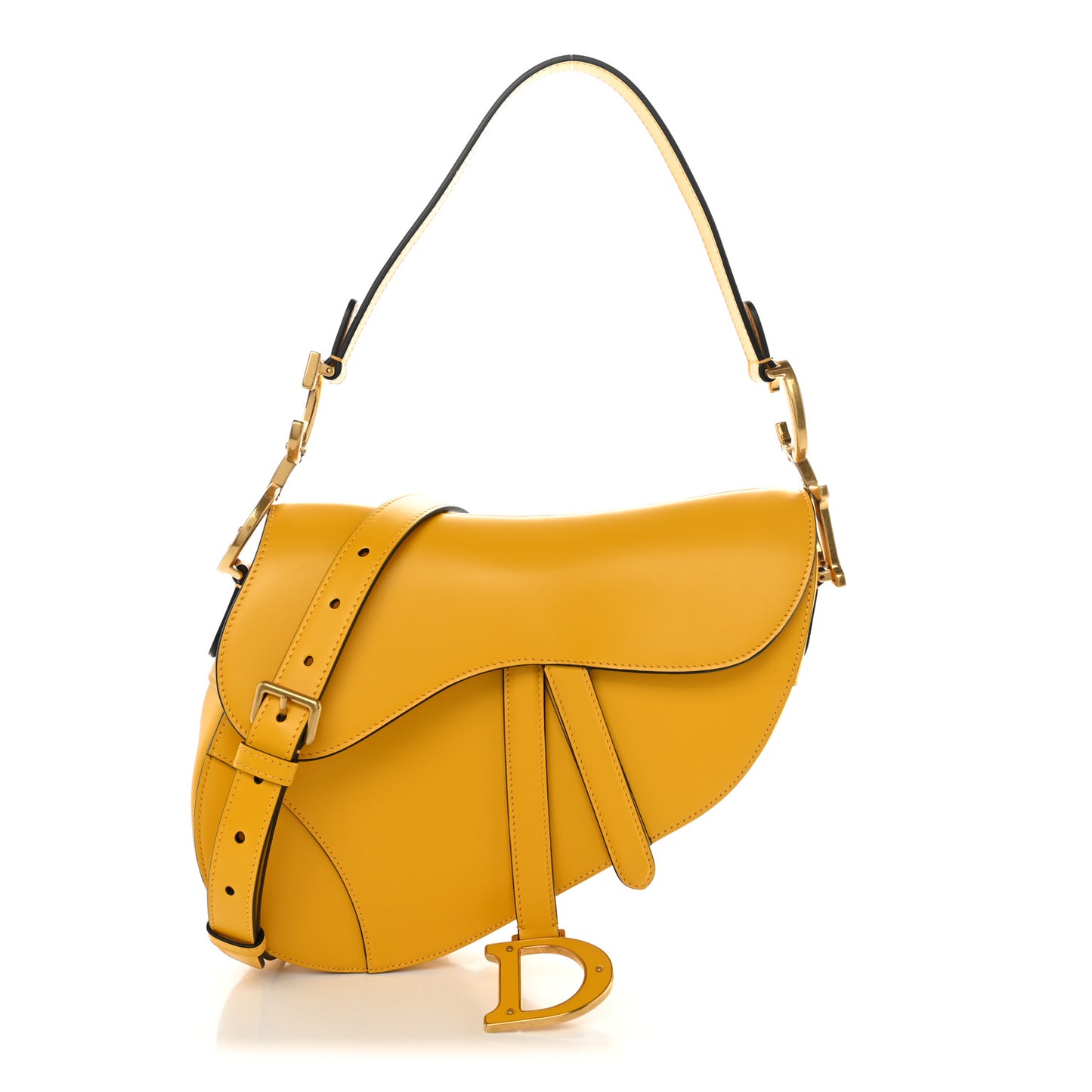 Calfskin Saddle Bag With Strap Yellow