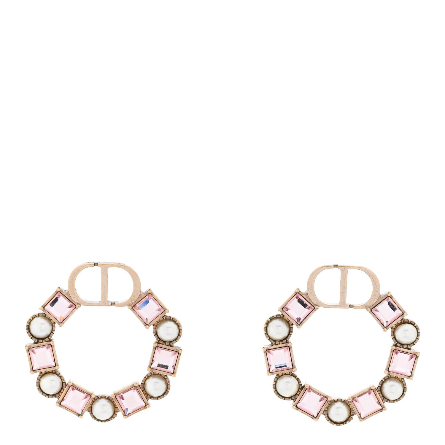 Christian Dior Crystal Pearl Petit CD Earrings Gold Pink 1 of 4
