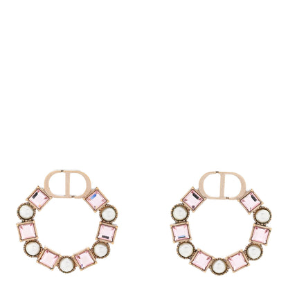Christian Dior Crystal Pearl Petit CD Earrings Gold Pink 1 of 4