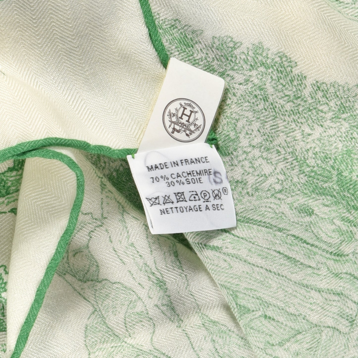 Cashmere Silk Les Cabanes Shawl 140 Blanc Vert Vif