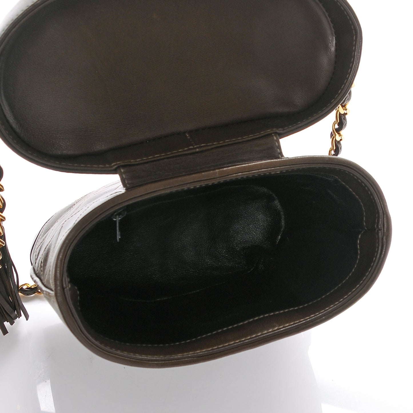 Lambskin Quilted Tassel Shoulder Bag Dark Brown