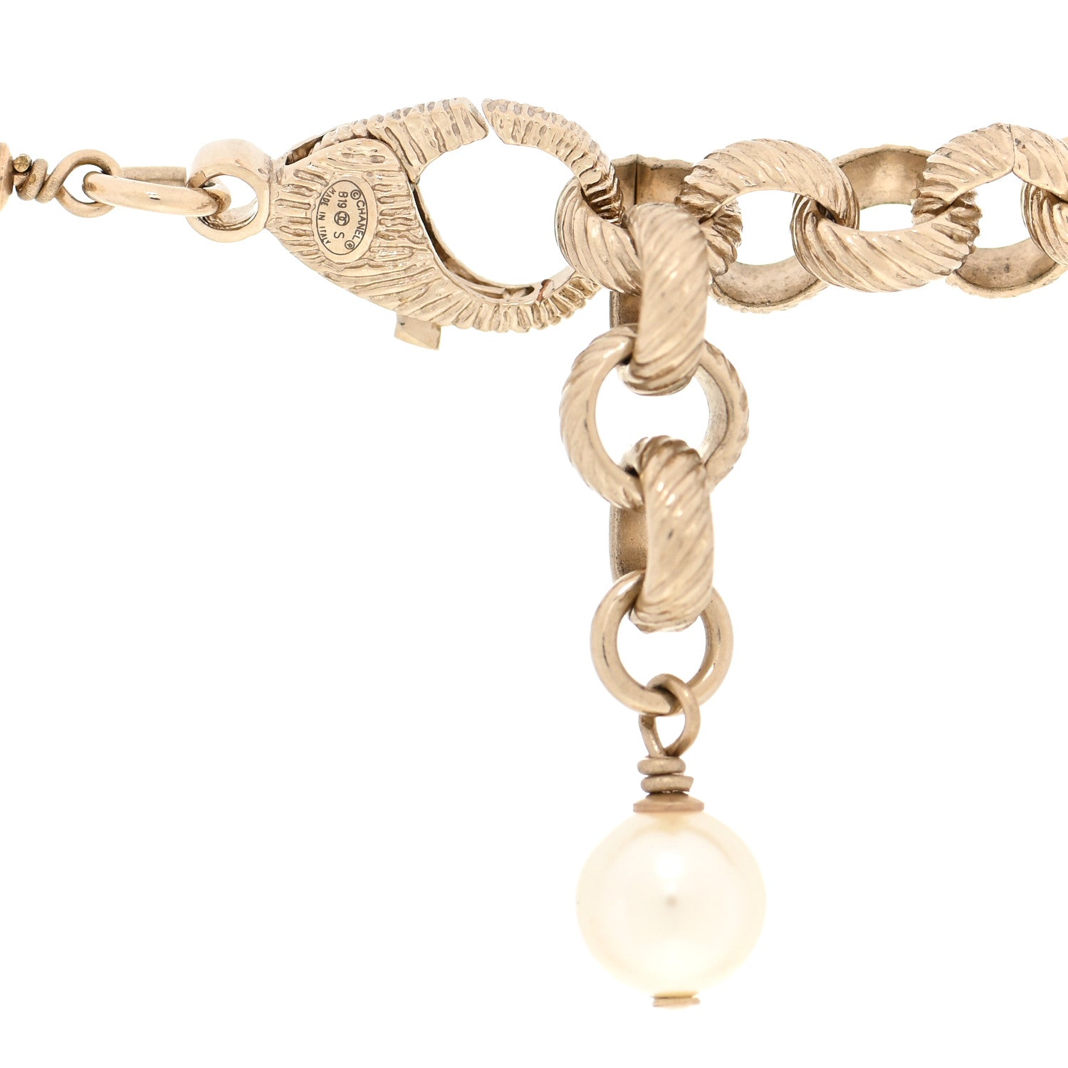 Chanel Pearl Crystal Cha-Nel Logo Necklace Gold 4 of 4