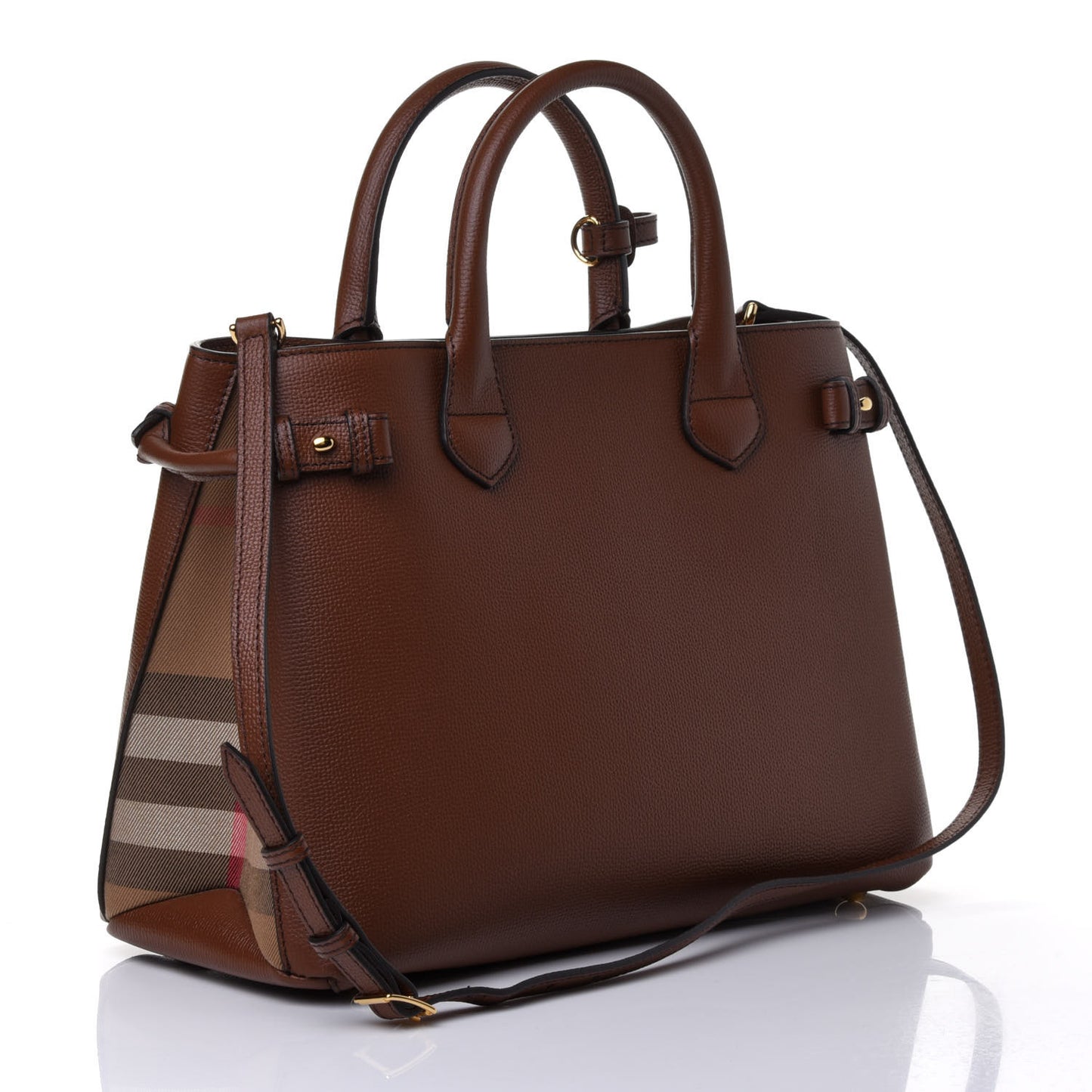 Grainy Calfskin House Check Medium Banner Tote Dark Tan