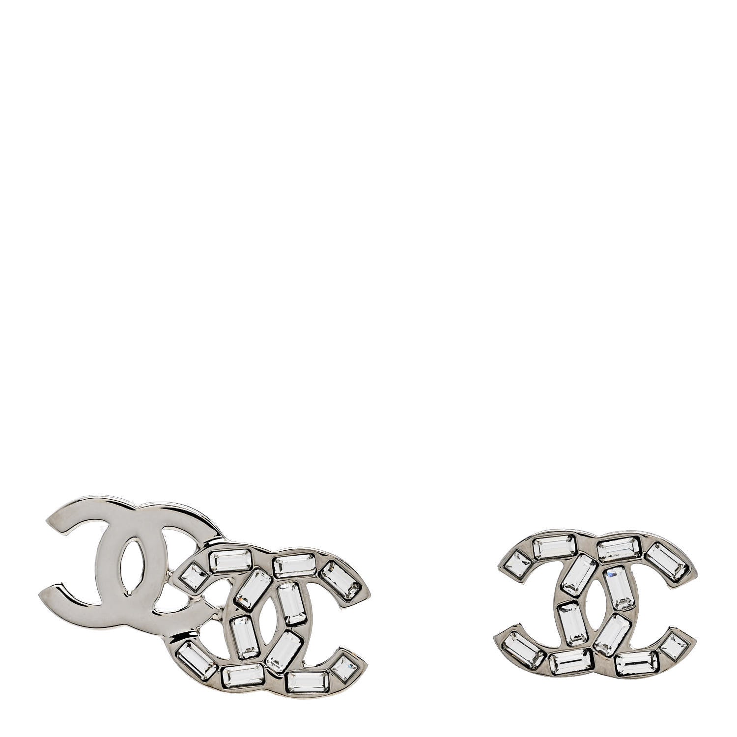 Chanel Baguette Crystal Double CC Earrings Silver 1 of 5